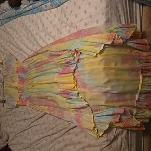 Tiare Hawaii Colorful Tie-Dye Off-Shoulder Dress